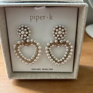 Piper K Gold and Pearl Heart Earrings